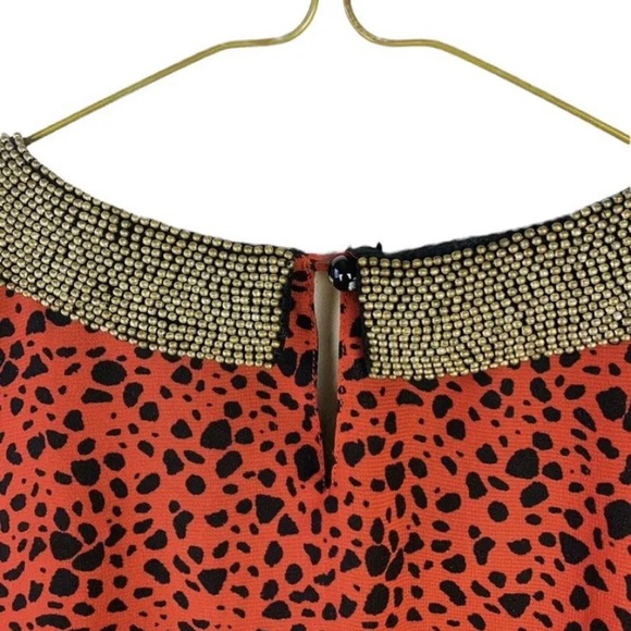 Maison Scotch Womens Sz S Red Spotted Dress Gold Metal Beaded Bib Collar Retro - Picture 4 of 5
